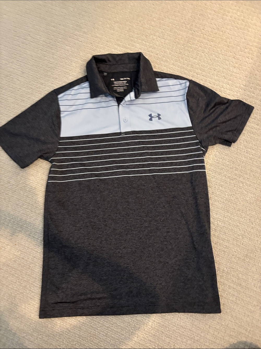 Under Armour Men’s Black & Light Blue Striped Golf Polo SMALL